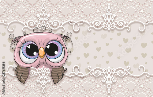 Fototapeta na wymiar 3d wallpaper, cute baby background with owlet. Birthday cards