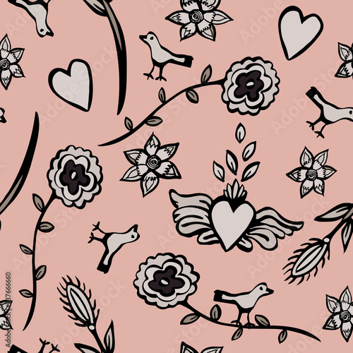 Fotografija Happy and romantic Mexican folk art vector seamless pattern