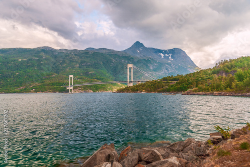 Fotografie, Tablou View of the Skjomen Bridge across the Skjomen fjord.Norway