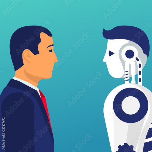 Robot vs human. Versus concept. Vector illustration flat design ...