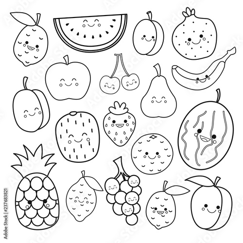 Vector set of cute fruits. Coloring book for kids ...