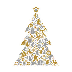 Wall Mural - Christmas greeting card with decorative icons. Vector.
