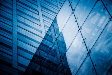 Close-Up of Modern Office Buildings in city of China.