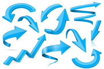 Wall Mural - set of blue 3d shiny arrows