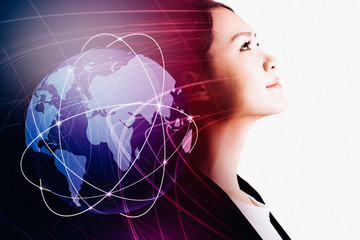 business woman with global network concept