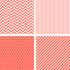 Wall Mural - vecor seamless patterns in living coral color of the year 2019