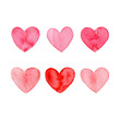 © Anastasia - Valentines day, aquarelle illustration. Set of hand painted watercolor hearts. Isolated objects perfect for Valentine's day card or romantic post cards. Design heart elements for valentine message.