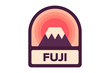 badge mountain fuji icon vector, rising sun above the hill