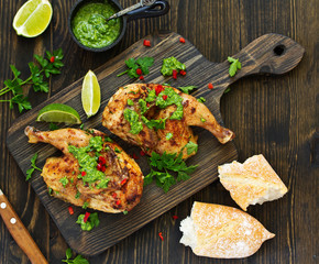 Wall Mural - Baked Chicken with Mint Green Sauce...