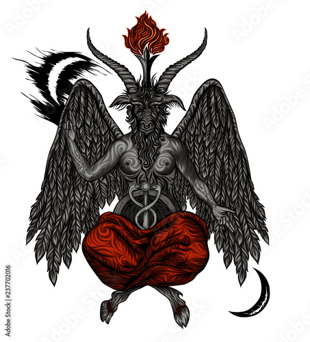 Cuadros en Lienzo Demon Baphomet. Satanic symbol. Vector illustration