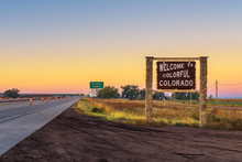 Welcome To Colorful Colorado Street Sign Along Interstate I-76