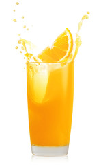 Wall Mural - Glass of orange juice with splash and orange slice