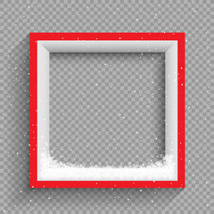 snowfalls on red and white frame