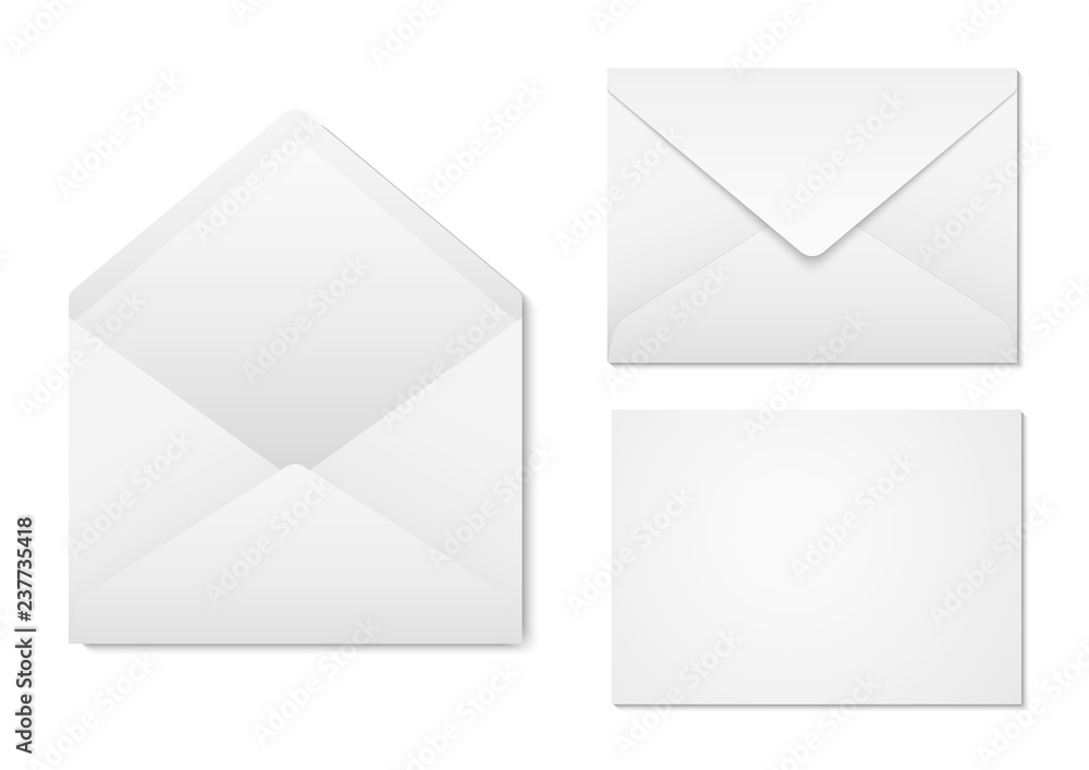 Blank paper envelopes for your design. Envelopes mockup front and back view. Vector envelopes template. - obrazy, fototapety, plakaty 