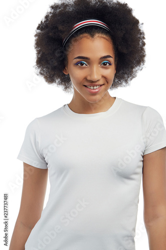 Three Quarter Portrait Of Smiling African Lady With Short Curly