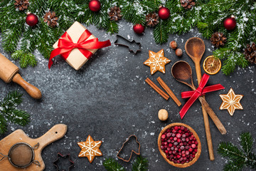 Christmas background. Table for holiday baking cookies