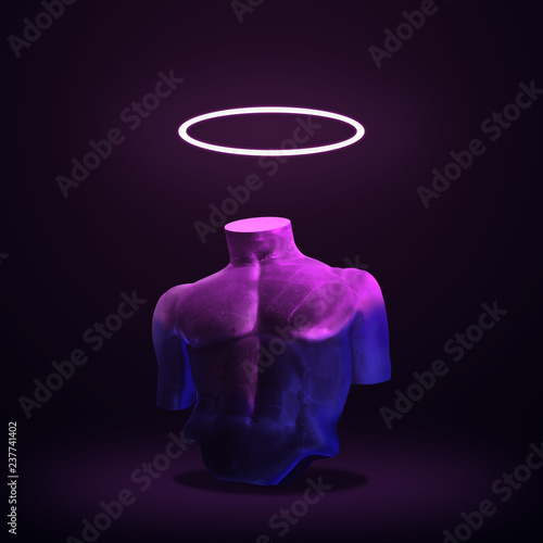 Cuadros en Lienzo Body of statue in bold pink and blue neon colors on dark background