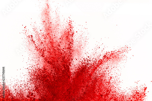 Freeze motion of red powder exploding