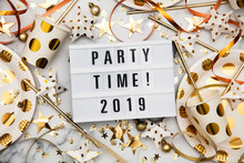 Party Time 2019 Lightbox Celebration Message With Luxury Gold Party Decorations