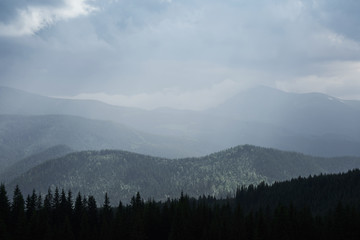 Scenic mountains landscape after rain. Carpathians of Ukraine