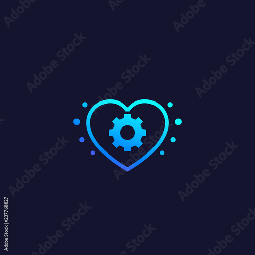 Fotografía biotechnology vector logo with heart and cogwheel