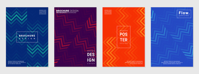 Vector set of cover design template with minimal geometric patterns; Pixel art; Modern different color gradient.