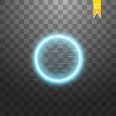 Wall Mural - blue round frame. shining circle banner. isolated on black transparent background. vector illustrati