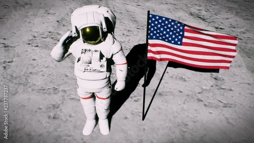 Cuadros en Lienzo Astronaut on the moon near the us flag salutes