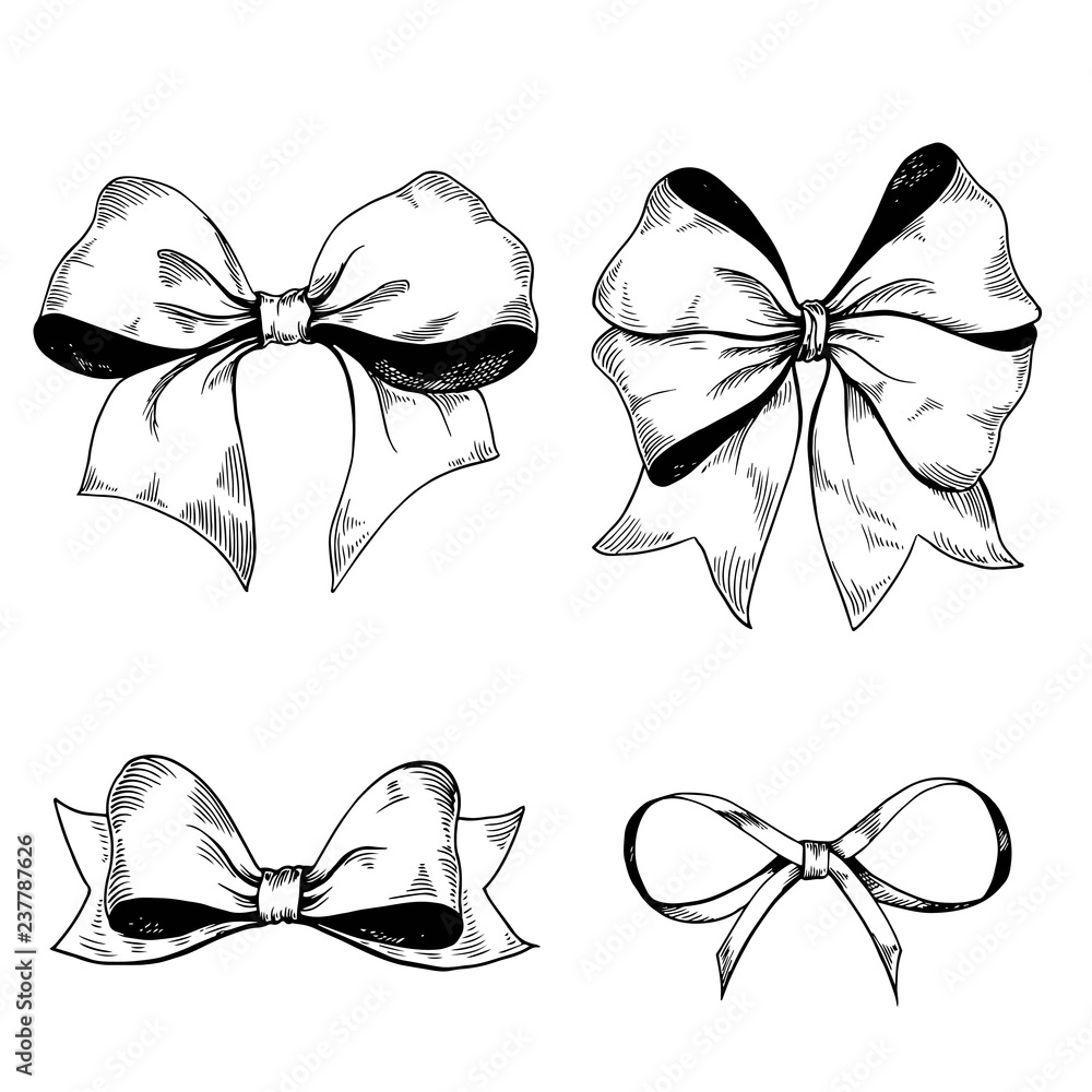 Set of ribbon bows. Hand drawn vector isolated on white. Stock Vector ...