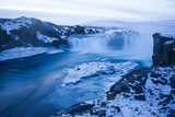 Fototapeta Morze - Blue Godafoss Waterfall in Iceland During Winter