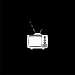 Old television icon, tv logo on dark background