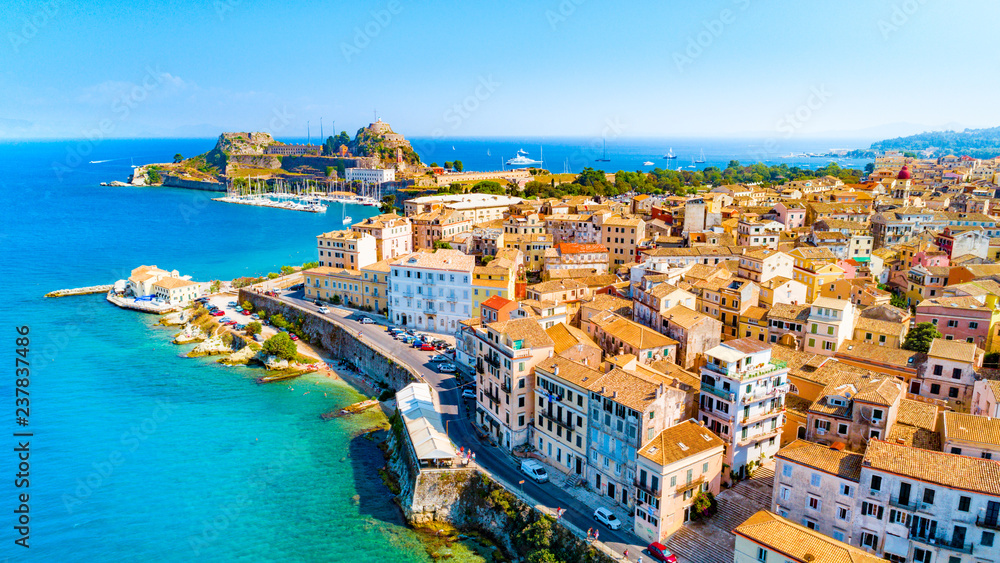 Panoramic view of Kerkyra, capital of Corfu island, Greece - obrazy, fototapety, plakaty 