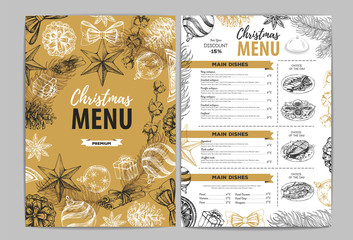 Hand drawing Christmas holiday menu design. Restaurant menu