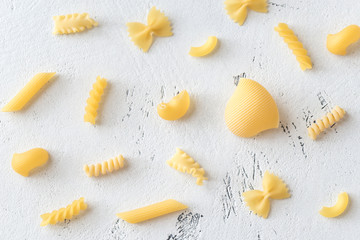 Canvas Print - Various types of pasta on the white background