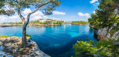 Landscape with Cala D'or bay and village, Palma Mallorca Island, Spain