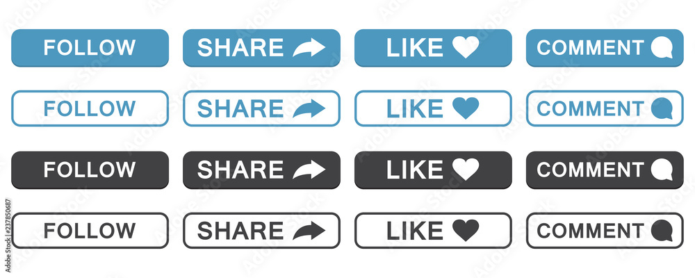 Set of follow, share, like, comment button icon in a flat  display picture 1