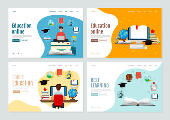 Wall Mural - set of landing page template for online education and e-learning. vector modern illustration. flat d