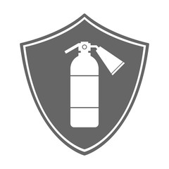 Poster - Fire extinguisher on shield. Gray and white. Vector.