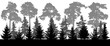 Silhouette of pine and coniferous forest landscape, panorama. Vector illustration