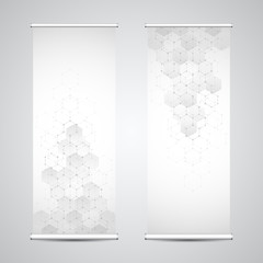 Wall Mural - roll up banner stands with abstract geometric background of hexagons pattern. hi-tech digital backgr