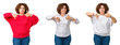© Krakenimages.com - Collage of middle age senior woman over white isolated background Doing thumbs up and down, disagreement and agreement expression. Crazy conflict