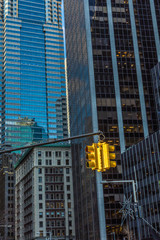 Wall Mural - Traffic light in the background of skyscrapers. New York