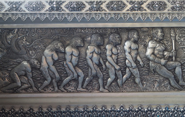 Wall Mural - Thai style silver carving art on temple wall , Wat Srisuphan ,Chiang Mai, Thailand.