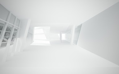  Abstract white interior of the future with glass. 3D illustration and rendering