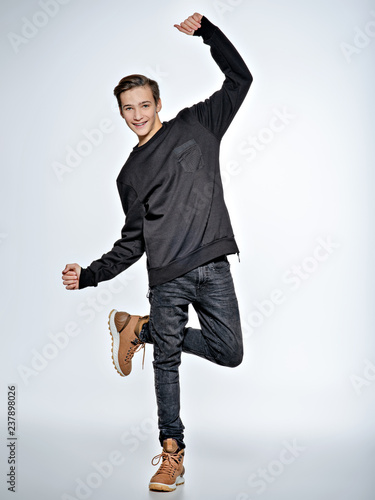 Teen Boy Dancing Teenager Dressed In Black Trendy Clothes Buy