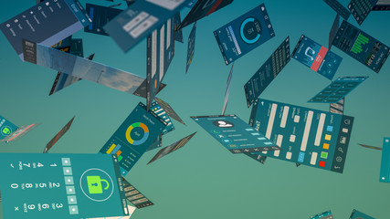 Wall Mural - lot of mobile app templates falling (3d render)