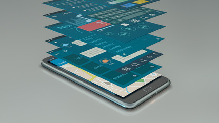 Wall Mural - smartphone with a set of mobile app templates (3d render)