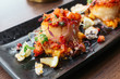 canvas print picture - Grilled scallops with salsa lemon sweet and sour sauce.