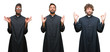 © Krakenimages.com - Collage of christian priest men over isolated background relax and smiling with eyes closed doing meditation gesture with fingers. Yoga concept.