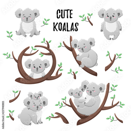 Obrazy koala  kolekcja-koali-kreskowka-zestaw-naklejek-wektorowych-doodle-ikony-szablon-do-projektu